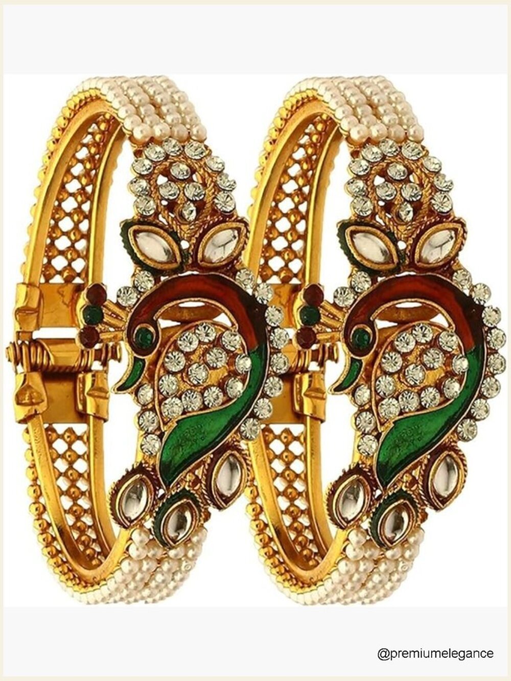 Indian Bangle Bracelets Faux Pearl Kundan Rhinestone Peacock Cuff Bangle